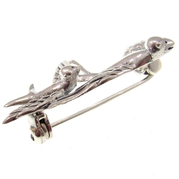 Solid 925 Sterling Silver Diving Birds Pin / Swallows Brooch, Rockabilly Jewelry - Picture 6 of 8